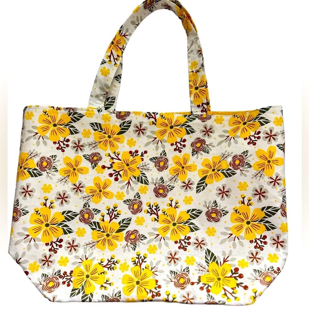 Handmade Colorful Floral Fabric Tote Bag All Purpose Carry All Shoulder Purse - Picture 7 of 9